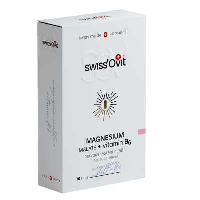 SwissOvit Magnesiummalaatti + B6-vitamiini 150 mg / 4,5 mg 30 kaps